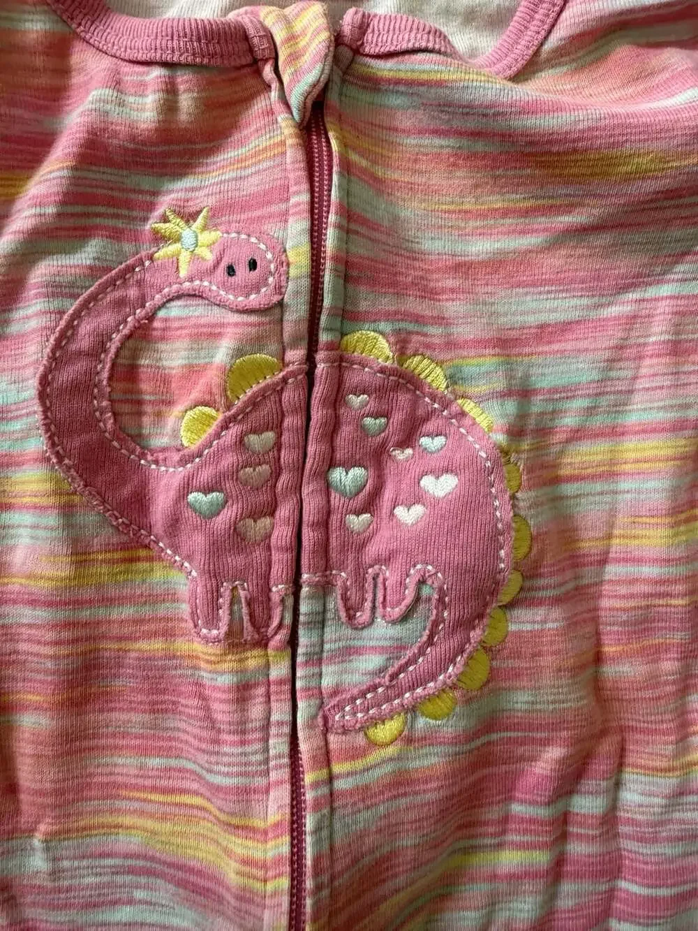 Kids Headquarters Pink Striped Dinosaur Footed Pajama 18M